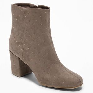 Block heel booties with studs